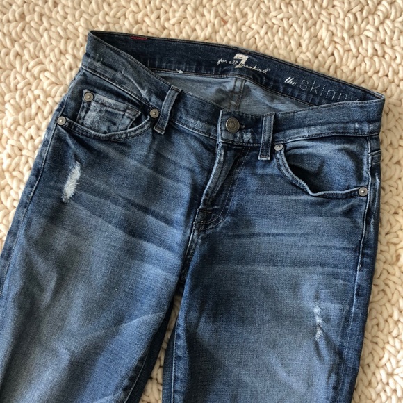 7 FOR ALL MANKIND Distressed Blue Skinny Jeans - Picture 4 of 8